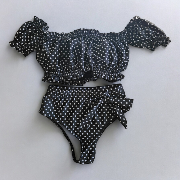 NWOT Black and White Polka Dot Womens 2 Piece Bathing suit Size Small - Picture 1 of 8
